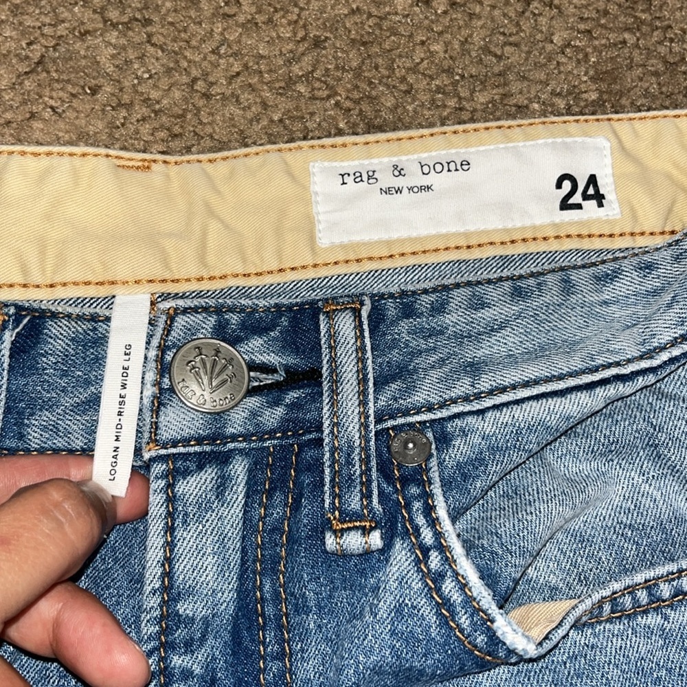 rag & bone Light Blue Distressed Wide Leg Jeans - Picture 6 of 8